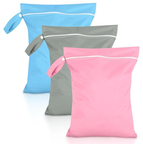 Zyiphor 3 Pezzi Sacchetti Impermeabili da Viaggio Wet Bag con Cerniera 40x30cm Sacchi da Biancheria Sporca Riutilizzabile Sacchetti Organizer per Palestra Piscina Spiaggia Asciugamani Costume da Bagno