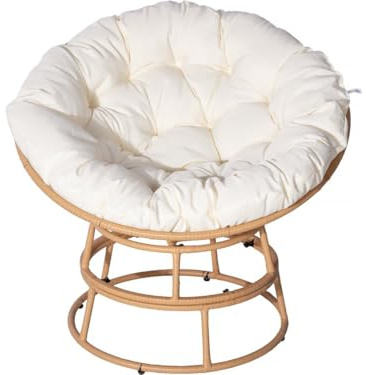 Habitat et Jardin Poltrona papasan per interni ed esterni, stile loveuse Bali, Ø91 cm, beige