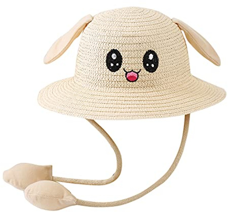 Generisch Ostern Strohhut Mädchen mit Beweglich Ohren Sonnenhut Sommer Kinderhut Sonnenschutz Strandmütze Breiter Krempe Faltbar Sommermützen für Reisen, Camping, Partys, Strand, Outdoor