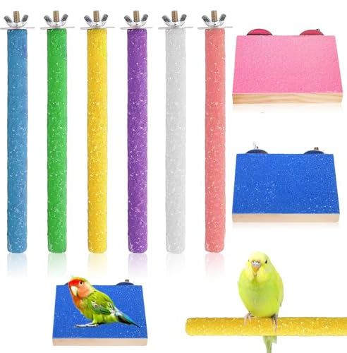 8 Pcs Bird Perch, Colorful Wood Bird Perches for Cage Parrot Perch Stand Platform Sand Paw Grinding Stick Birds Cage Accessories for Budgies Parakeet Cockatiel Lorikeet Conure