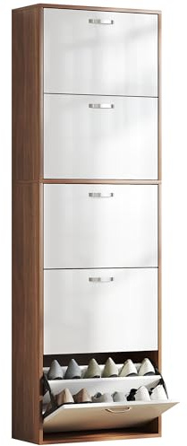 Armoire Armoire à chaussures Design 5 Portes Bicolore Blanc Marron Foncé