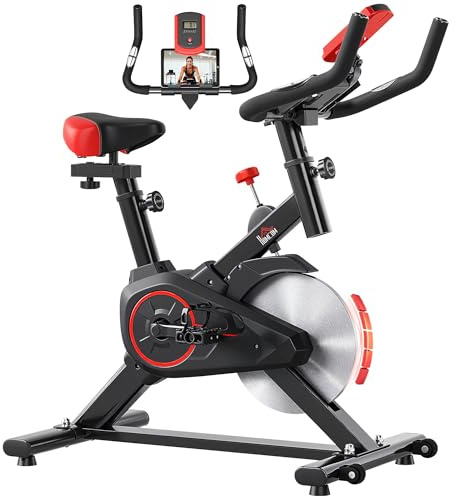 HOMCOM Vélo d'appartement vélo de Fitness avec écran LCD multifonctions capteur de fréquence cardiaque selle et guidon réglables poids volant inertie 6 Kg acier noir et rouge