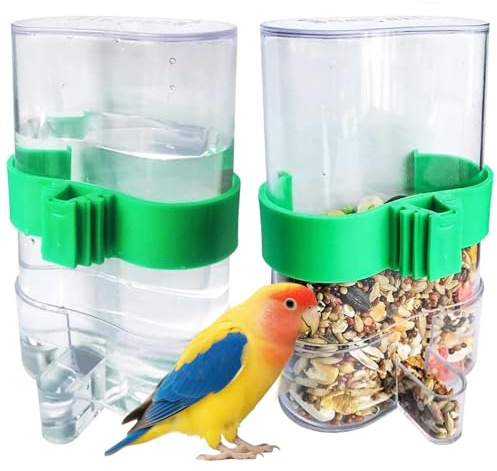 Automatic Bird Water Dispenser Parrot Water Feeder Bird Seed Food Container Parakeet Waterer Cockatiel Cage Accessories Automatic Feeding for Finch Lovebird Canary Small Birds(2Pcs)