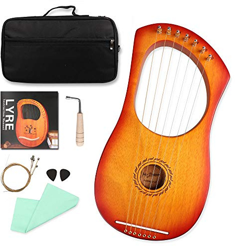 Mr.Power Lyre Harp Ancient Greece Style 7 Metal Strings Lyre with Tuning Wrench Extra String Set and Gig Bag (7 String, Sunburst)