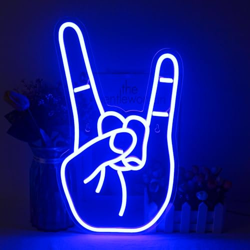 LUCUNSTAR Logotipo de neón de gestos de rock para decoración de paredes, logotipo LED azul, neón de gestos con fuente de alimentación usb, para bares, salas de juegos, fiestas de rock