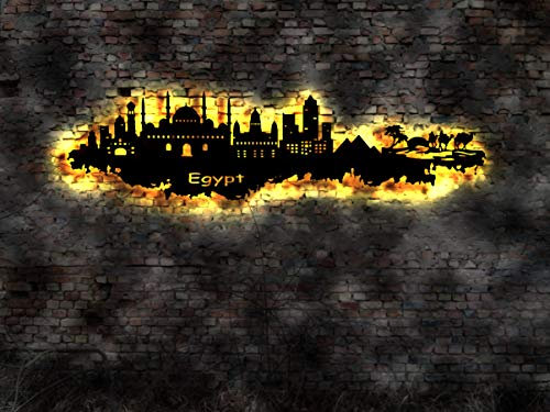 Skyline Ägypten Egypt Kairo Pyramiden LED Wandbild aus Holz Stadt AK Karte Map Stadtplan Wandsticker Leuchtbild Neonreklame Neon sign