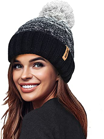 Rockjock STORMACTIVE 100% Impermeable para Mujer Unisex Grueso Ombre cálido Invierno Teddy Fleece Forrado de Punto pompón Gorro