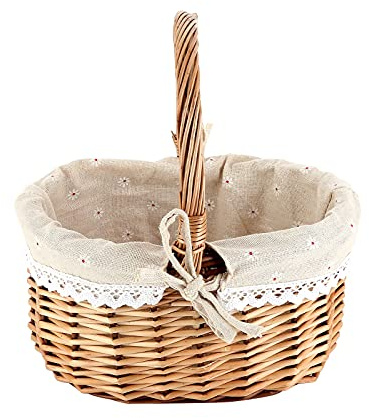 URFEDA Panier de pique-nique en rotin tressé avec anse tressée à la main - Panier de Pâques - Panier de rangement pour la maison, le camping, le jardin, 26 x 13 x 28 cm