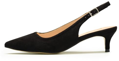 GENSHUO Slingback pumps för kvinnor eleganta kattunge klackar skor 5 cm/1,97 tum spets lack höga klackar med stängda tår klackskor för kväll bröllop kontor, 36–42, Svart mocka, 40 EU