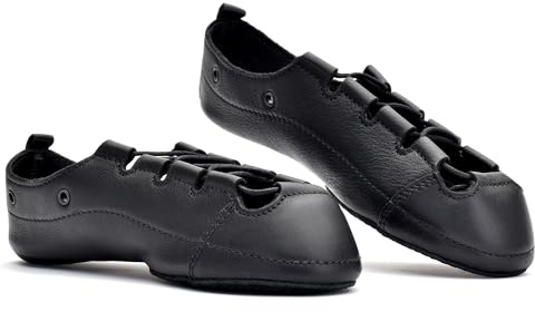 Irish Dance Pumps Soft Shoes, Full Handmade Genuine Leather Upper and Suede Split Sole, Featuring Shock Absorbing Insole,- Free Cotton Shoe Bag –, Black, 7 US