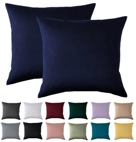 Kissenbezug 80x80 2er Set - Kopfkissenbezug 80 x 80 cm Blau Für Kissen 100% Mikrofaser Kissenhülle Bügelfrei & Knitterfrei mit Reißverschluss