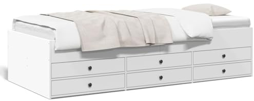 CIADAZ Sonnenliege mit Schubladen, Holz, weiß, 75 x 190 cm, Gartenliege, Poolliege, Sonnenliege, Gartenbett, Outdoor, Strandliege - 3280888