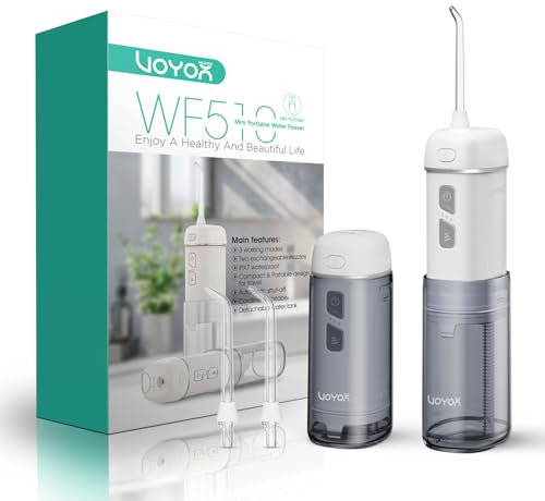 VOYOR-HEALTH Mini Idropulsore Dentale Portatile, Irrigatore Orale Senza Fili Ricaricabile, 3 Modalità e Impermeabile IPX7, Irrigatore Dentale Professionale per Viaggi e uso Domestico WF510 (Argento)