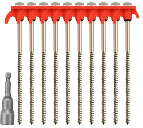 10 Stück Drehbare Zeltheringe Mit Gewinde, Schwere Heringe Stahl Mit Seil-Halterung, Zelthaken für Harten Boden, Wald, Gras