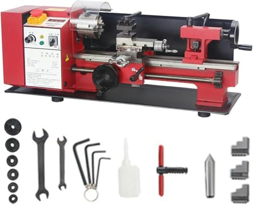 AFLEPCBRQ Mini Torno De Metal De 180 X 350, Velocidad Variable De 350 W Y 3000 RPM For Trabajos De Bricolaje con Metal, Torneado, Perforación, Roscado Y Fresado