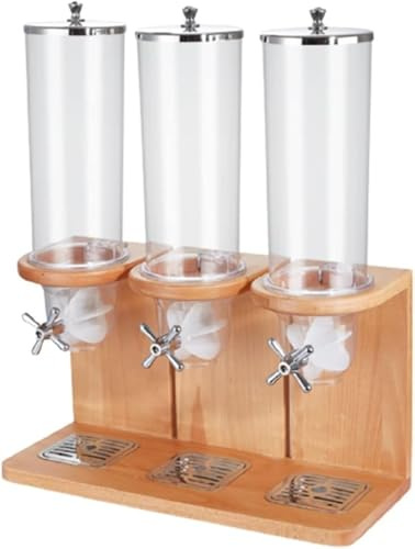CUTMKGK Cereal Dispenser Countertop Dry Food Grain Nut Candy Snack Rice Triple Food Dispenser (Triple,Beech)