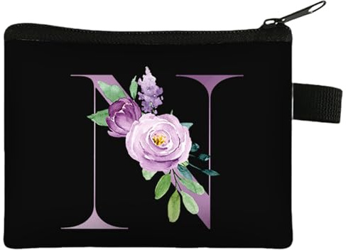 FAVORTALK Small Purses for Women with Zip Mini Initial Coin Purse Black Floral Coin Holder Coin Wallet with Zip Money Purses Bag for Girls Boys Floral Purses for Ladies Girls - 43416