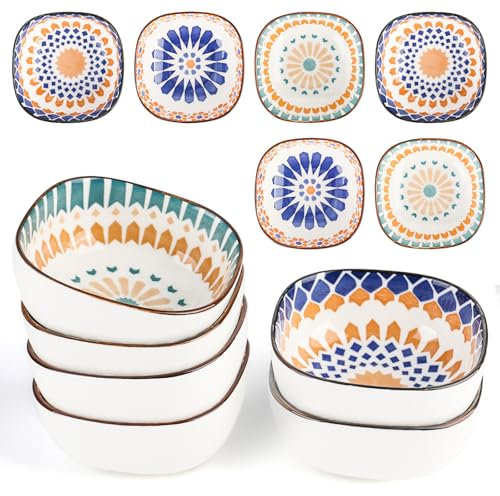 bssmmai Kleine Dipschalen 6er Set - Ø 9,4 cm Keramik Dip Schälchen - 200 ml Dekorative Saucenschälchen Set - Schüssel für Sojasauce Oliven Tapas Nüsse Dessert (Bohemien)