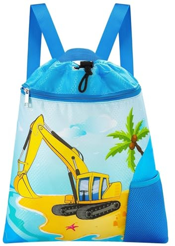 WAWSAM Mochila Cuerdas Infantil de Excavador - Chico Mochila de Cuerdas Impermeable Bolsa de Gimnasia para Niños Bolsa Dscuela Yoga Playa Viaje Natación Mochila con cordón