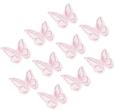 PATIKIL 10Pcs Farfalle Applique Decorazioni 2.4 Pollici Doppio Strato Pizzo Organza Farfalle Patch Applicazione Per Abiti Da Sposa Vestiti Cappello Tenda Rosa