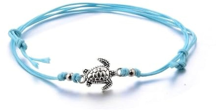 aninu Schildkröten-Fußkettchen für Damen – Meeresschildkröten-Patenschaft mit Tracking-App, Boho Fußkette Stoffband verstellbar, Surferarmband Freundschaftsarmband als Geschenk