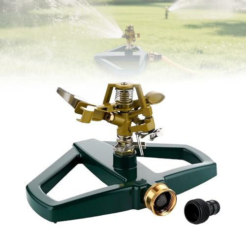 Arroseur d'eau de Jardin Automatique Rotative Pelouse, Arroseur de Jardin Arroseur Premium Automatique 360 Rotatif Réglable Jardin, Arrosage Jardin à Impact Pulsé avec Base en Métal (Or Couleur)