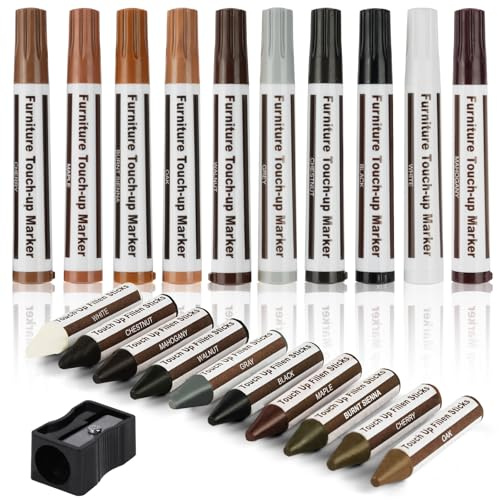 ACWOO Kit di Riparazione Mobili in Legno, 20 Pezzi Pennarello per Legno con Bastoncini di Cera, Stucchi per Legno con Temperino, Riparare per Riparare Crepe, Fori, Graffi, Parquet, Mobili