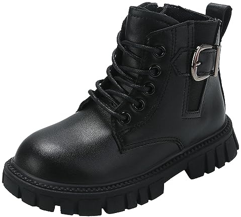 2026 - Botas de invierno para niñas, zapatos de moda, tacón grueso, suela suave, botines casuales, cómodos y transpirables, Black, 27 EU