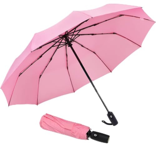 Rosa paraply, lätt handhållet parasoll för promenader shopping och familjeutflykter, stort paraply med baldakin