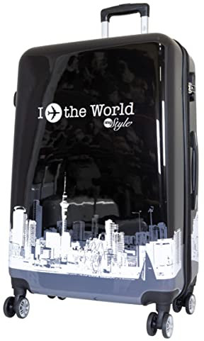 Warenhandel König Polycarbonat Hartschalen Koffer Trolley Reisekoffer Reisetrolley Handgepäck Boardcase Motiv PM (Fly The World Black, Größe XL)