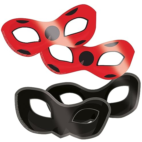 Amscan 9902883 - Masken Miraculous, 8 Stück, Papier, Ladybug und Cat Noir, Rot