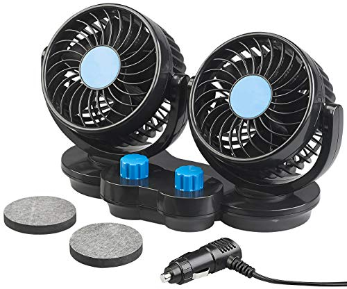 Lescars Ventilator 12 Volt: Kfz-Doppel-Ventilator für 12-V-Anschluss, mit 2 Stufen, 6,5 Watt (Auto Innenraum, Lüfter 12V, Zubehör)