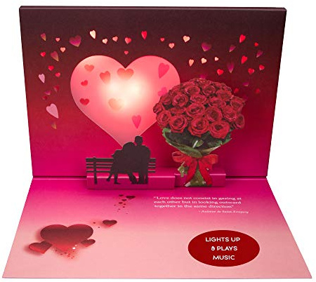 Pop Up Anniversary Card for Couple plays Just the Two of Us with Lights & Music - Happy Anniversary Card for Wife & Girlfriend, 3D Roses & Glowing Heart Sunset Scene, Wedding Anniversary Card