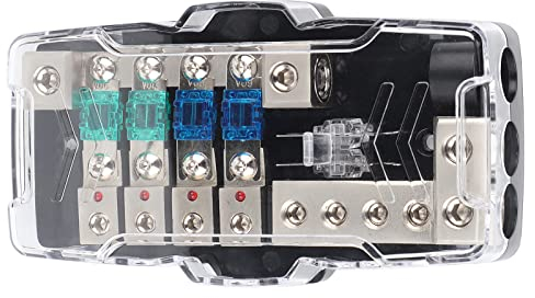 24V 12V Box,4 Way Midi Holder with LED Indicator,Multi-functional LED Car o Stereo ANL Holder Distribution 0/4ga 4 Way Box Block 30A 60A 80Amp for RV Car Boat Marine Truck