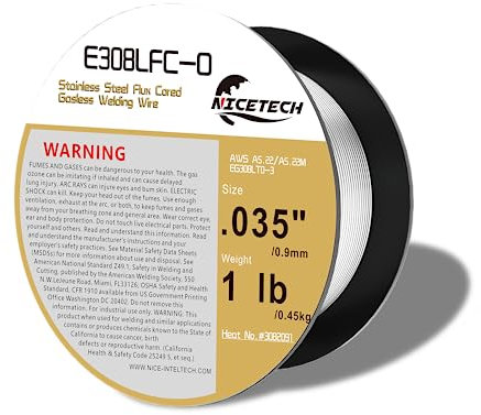 Fil de soudure fourré sans gaz - En acier inoxydable - E308LFC-O - Diamètre 035 - Bobine de 0,5 kg - Argenté