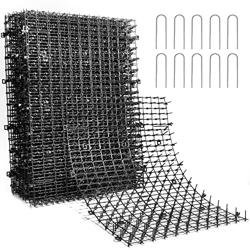 Pomeat 15 PCS Cat Scat Mat with Spikes 16 x 12'' Cat Deterrent Outdoor Scat Mats for Cats and Dogs Cat Spikes for Garden Fence Indoor Furniture Cat Deterrent Mat with 10 Staples