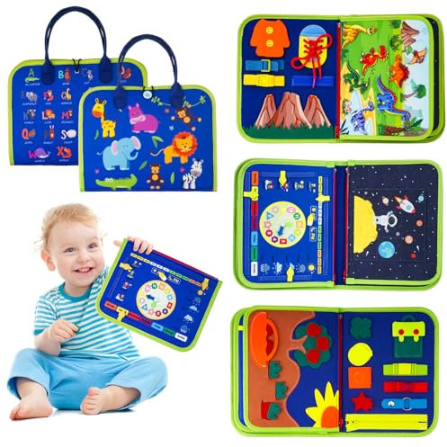 Montessori Spielzeug, Kleinkinder Spielzeug ab 1 2 3 4 Jahre Junge Mädchen Baby Geschenk Sensorisches Busy Board, Motorikspielzeug, Grundkenntnisse Lernspielzeug, für Auto, Flugzeug, Reise - Blau