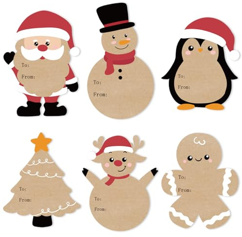 Christmas Stickers Gift Tags, 96Pcs Christmas Labels Self-Adhesive Xmas Name Tags for Wrap Presents Boxes Decoration, 2 x 3 Inch, Natural Kraft Paper