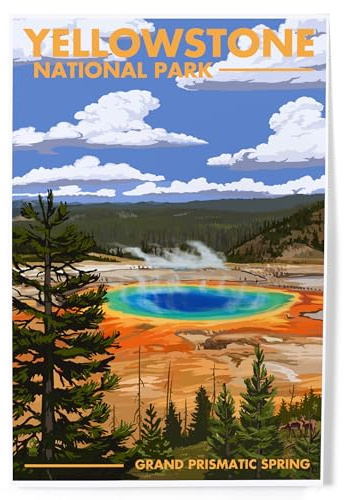 Lantern Press Yellowstone National Park Wall Art Print 8x12 – Grand Prismatic Spring Poster Wyoming – Colorful Hot Spring Landscape Artwork – Vintage Style Nature Wall Decor – Made in USA