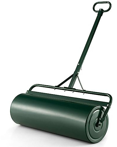 GOPLUS Aireadores de Césped Manuales 63L, Rodillo de Césped de Jardín con Asa Ajustable y Protector de Suciedad, Rellenable con Agua y Arena, para Empujar y Tirar para Jardín y Parque (Verde)