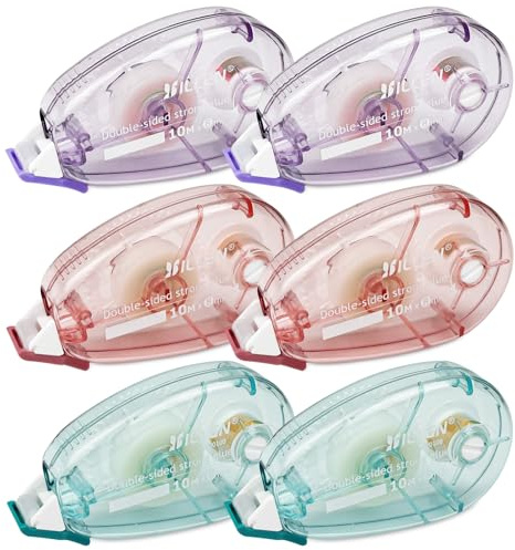 Traxenta 6 Cinta Pegamento Roller, Adhesivo Doble Cara Dispensador Transparente, Rodillo de Pegamento para Manualidades Fotos Recortes Tarjetas Sobres Diarios Oficina Escolar Multicolor 10mX8mm