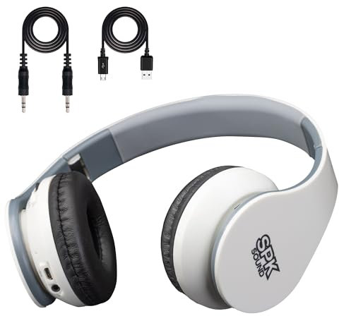 SPK SOUND Wireless Bluetooth 5.0 Headphones with FM Radio and Hands-Free Function | Bluetooth Headphones with Long Battery Life | Premium Sound and Compact Foldable Design (White)