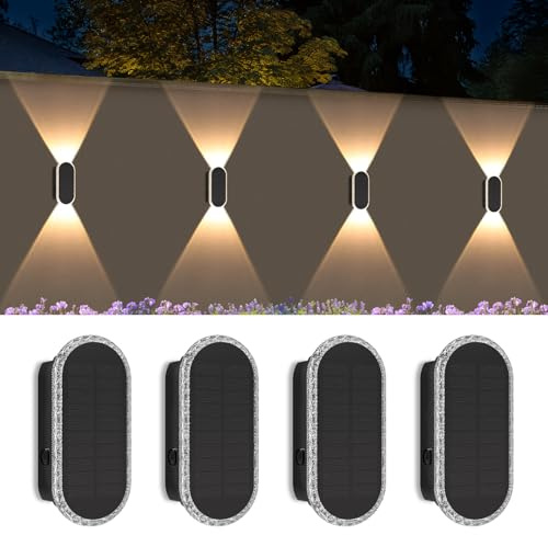 A.bigwhale Lampade solari esterni, illuminazione solare parete esterni, 4 pezzi luci da giardino a led illuminazione, luce solare impermeabile per recinzione parete patio giardino balcone decorazione