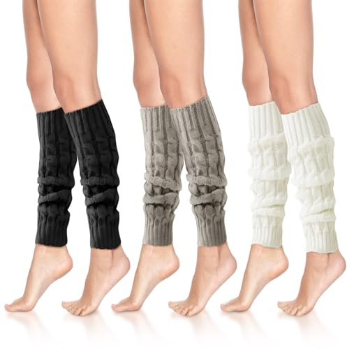ecdiykit 3 Pairs Women's Leg Warmers, Knee High Knit Warmers