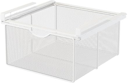 MagiDeal Panier de Rangement Coulissant sous étagère, Tiroir Suspendu sous Armoire, Organisateurs D'armoire Coulissants, Panier de Rangement en Treillis Métallique, 37x22x16cm, Blanc XL