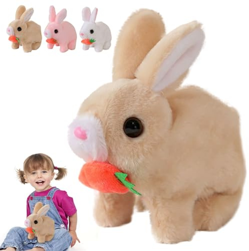 Mizijia Lapin de Pâques Interactif, Peluche Réaliste, Animal Électrique pour Câliner et Accompagner (Brun)