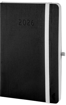 Chronoplan 50966 bokkalender kalendarium 2026 (mötesplanerare A6 (95 x 140 mm) med mjukt lock, veckoplanerare, 1 vecka på 2 sidor, med flexibel pennslinga, märkband, gummilås) svart