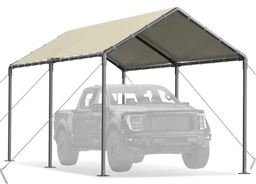 Heavy Duty Carport, 3 x 6 m kraftig carport, bärbart biltältgarage, alla årstider bilbaldakin för bil, lastbil, båt, bil (beige) för fest trädgård båt