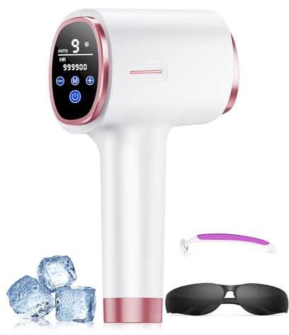 Epilatore Luce Pulsata con Funzione di Raffreddamento, Onda Luce Rossa 600-1200 NM, Schermo LCD Touch Screen, 9 Livelli di Energia Max 21 J per Bikini, Ascelle, Viso e Corpo