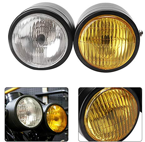 Tbest Motocicleta Universal 8,5 Pulgadas de Hierro Doble Lámpara Faro Redondo para Bicicleta Deportiva Doble (Blanco y Negro + Amarillo)